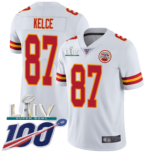 Kansas City Chiefs Nike #87 Travis Kelce White Super Bowl LIV 2020 Youth Stitched NFL 100th Season Vapor Untouchable Limited Jersey->youth nfl jersey->Youth Jersey